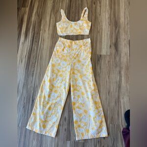 Floral Yellow and White Women's Two Piece Set